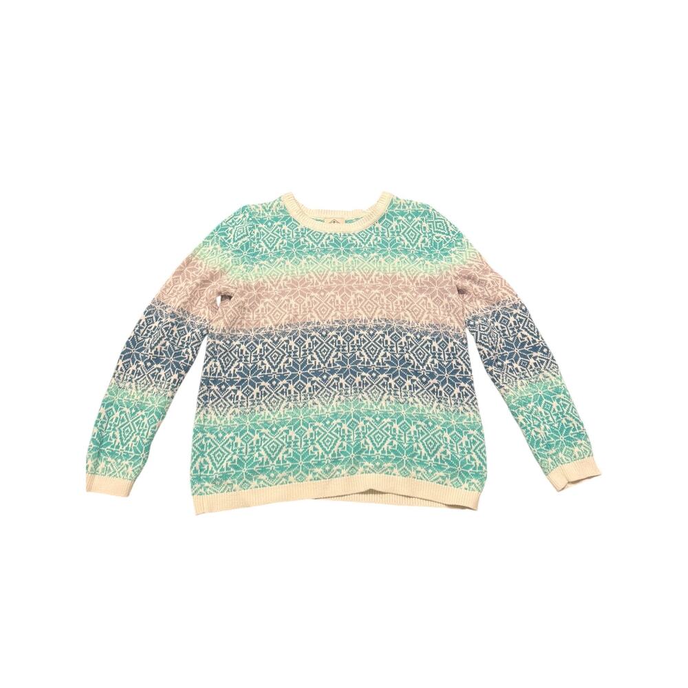 St John's Bay Women's Fair Isle Crewneck Knit Sweater Teal Blue Size L
